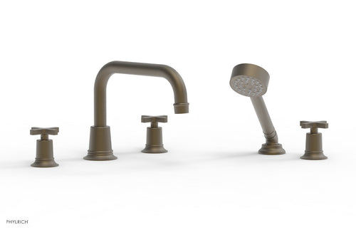 Phylrich HEX MODERN Deck Tub Set with Hand Shower - Cross Handles 501-52