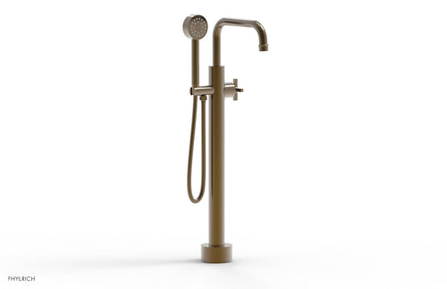 Phylrich HEX MODERN Low Floor Mount Tub Filler - Cross Handle with Hand Shower  501-54-03