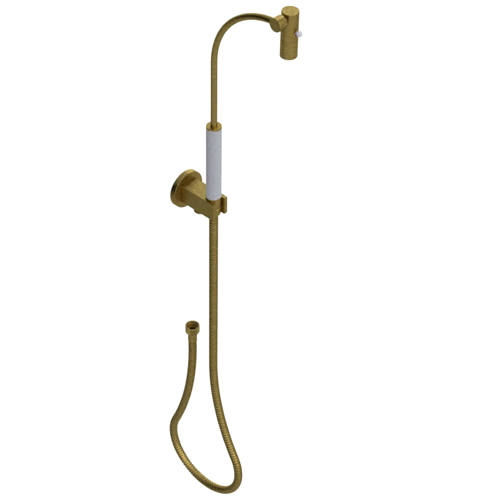 Rubinet Hand Held Shower Bidet with Extended Reach & Dual Function Spray Including Wall Bracket with Supply & Hose (Round) Antique Brass Matt