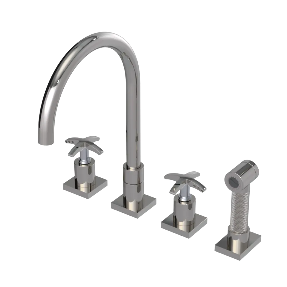 Rubinet Widespread Kitchen Set with Hand Spray Polished Nickel