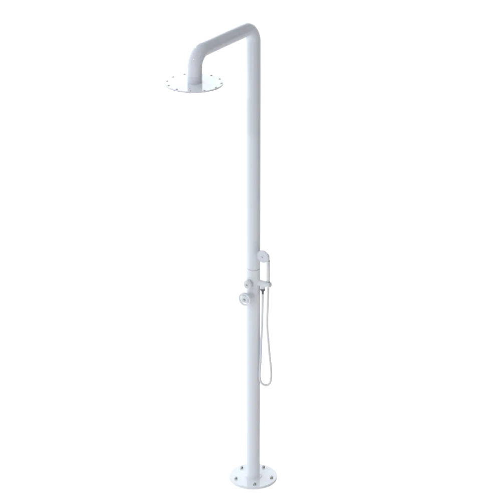 Rubinet Pressure Balance Outdoor Shower with Hand Held Shower & 10" Shower Head - 304 Stainless Steel White
