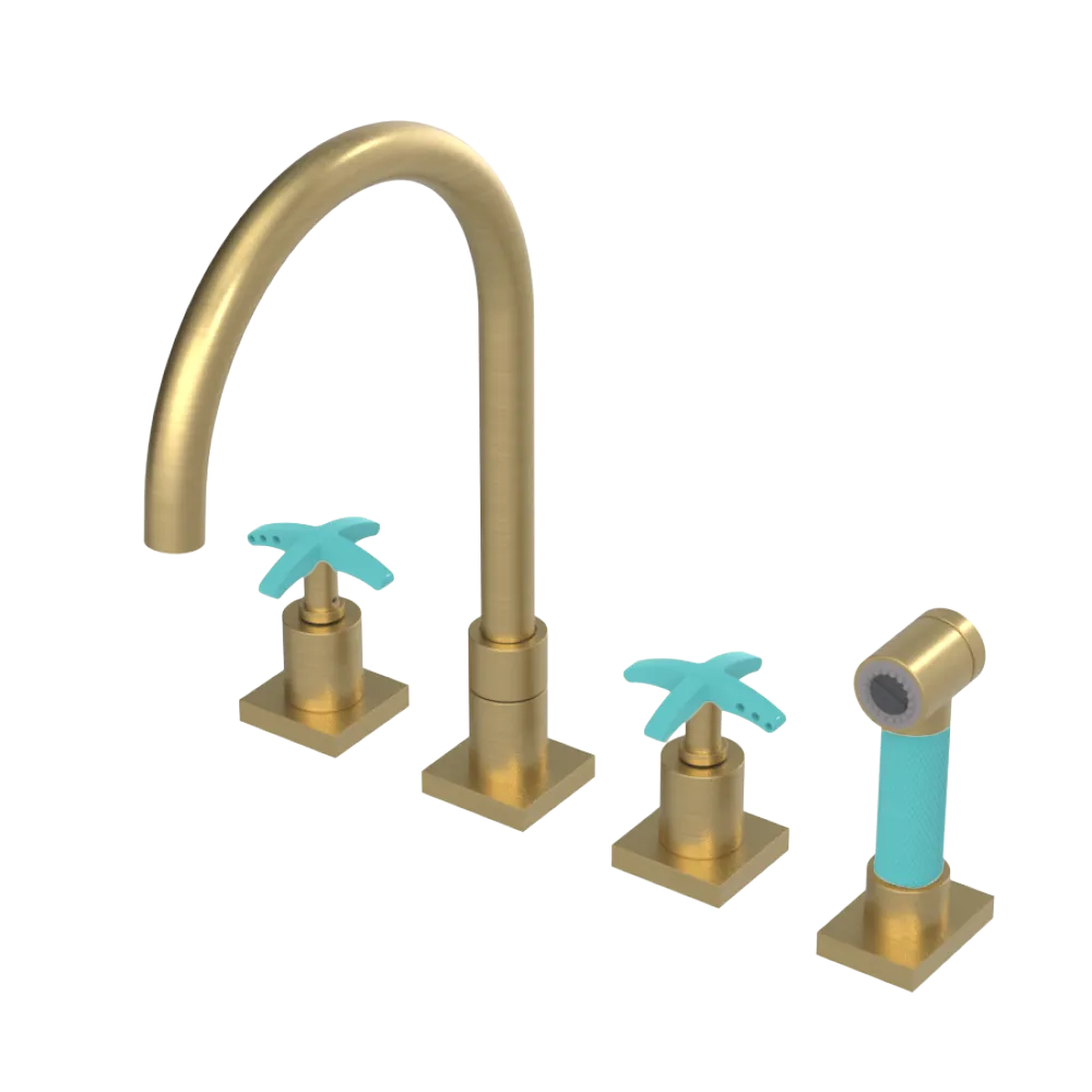 Rubinet Widespread Kitchen Set with Hand Spray Satin Brass