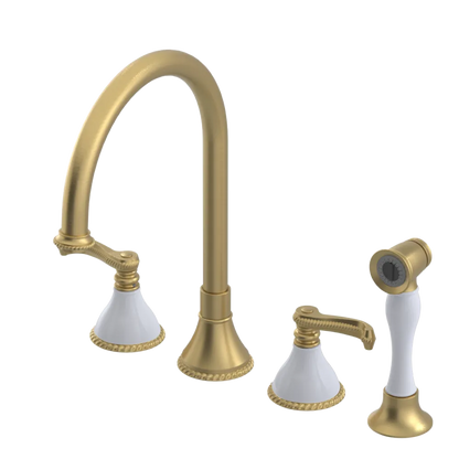 Rubinet Widespread Kitchen Set with Hand Spray Satin Gold