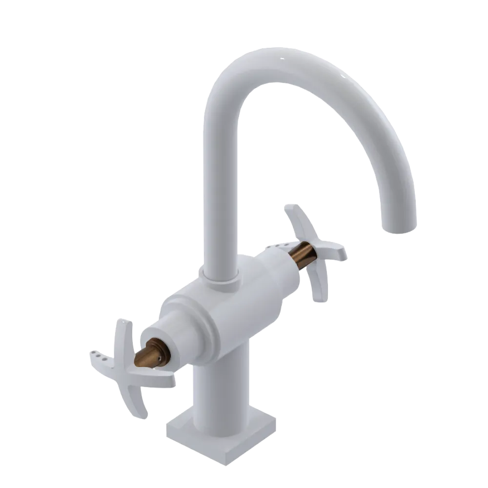 Rubinet Single Hole Dual Handle Lav. Set. (less drain) White