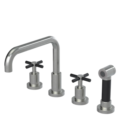 Rubinet Widespread Kitchen Set with Hand Spray Satin Nickel