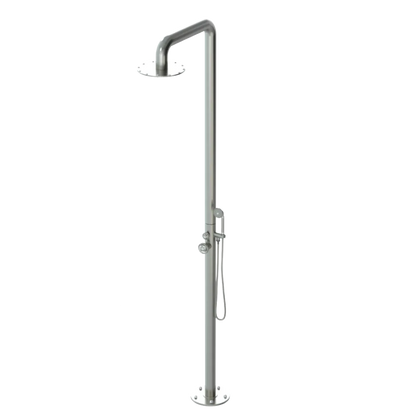 Rubinet Pressure Balance Outdoor Shower with Hand Held Shower & 10" Shower Head - 304 Stainless Steel Satin Nickel
