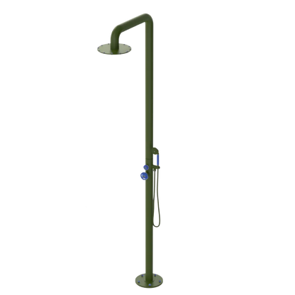 Rubinet Pressure Balance Outdoor Shower with Hand Held Shower & 10" Shower Head - 304 Stainless Steel Green Envy