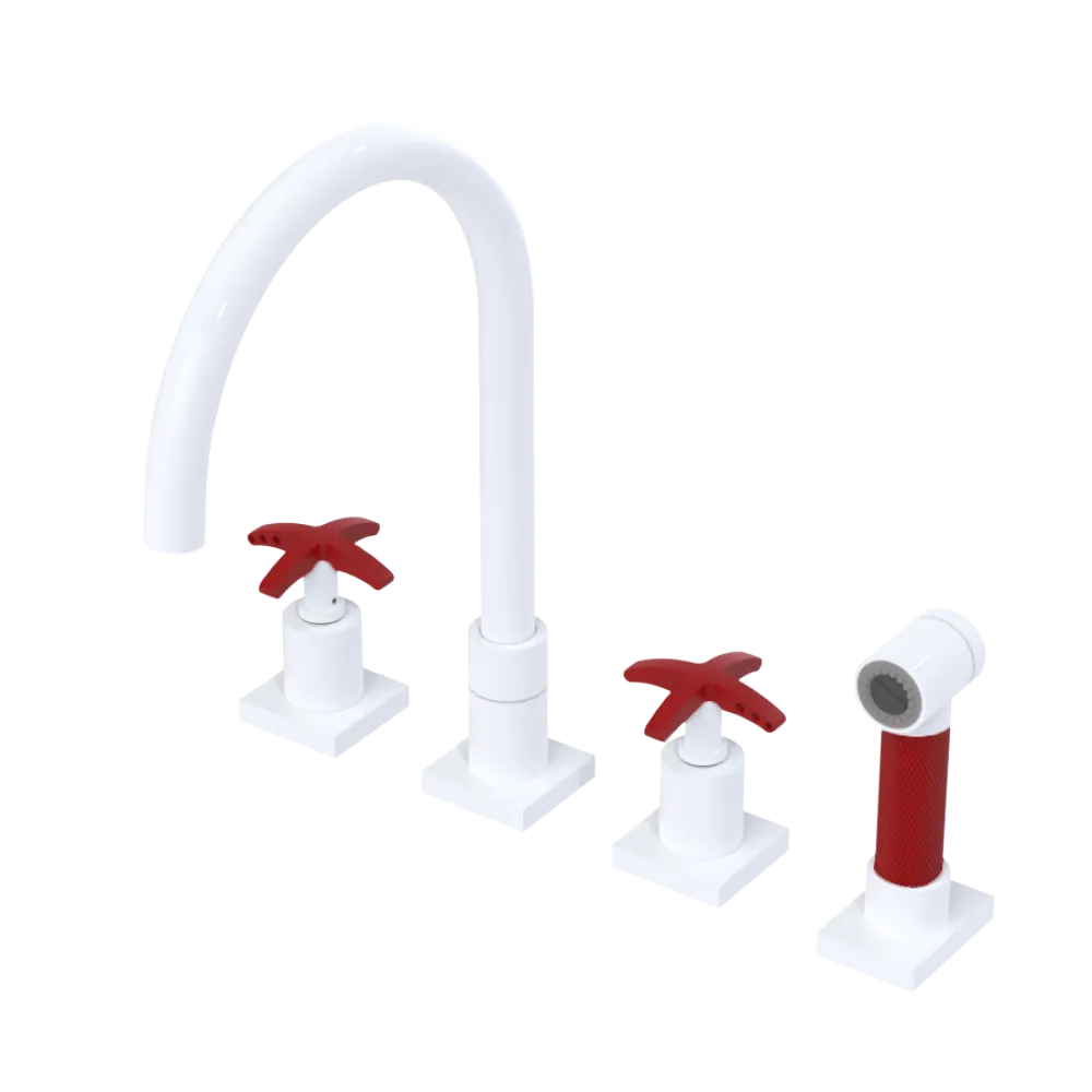 Rubinet Widespread Kitchen Set with Hand Spray White