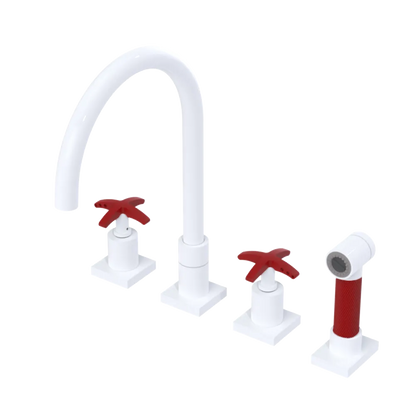 Rubinet Widespread Kitchen Set with Hand Spray White
