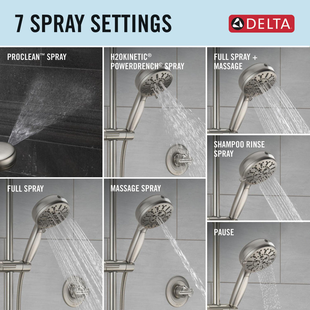 Delta 7-Setting Slide Bar Hand Shower with Cleaning
