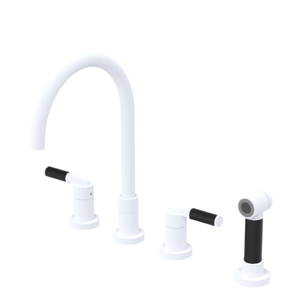 Rubinet Widespread Kitchen Set with Hand Spray Matt White