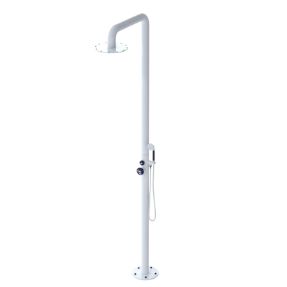 Rubinet Pressure Balance Outdoor Shower with Hand Held Shower & 10" Shower Head - 304 Stainless Steel White