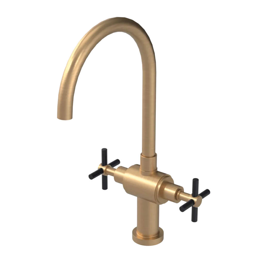 Rubinet Two Handle Single Hole Kitchen Set with LaSalle Spout Satin Gold