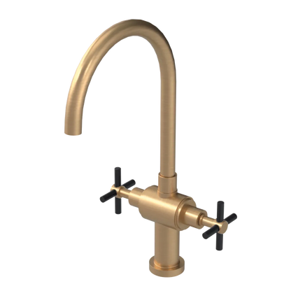 Rubinet Two Handle Single Hole Kitchen Set with LaSalle Spout Satin Gold