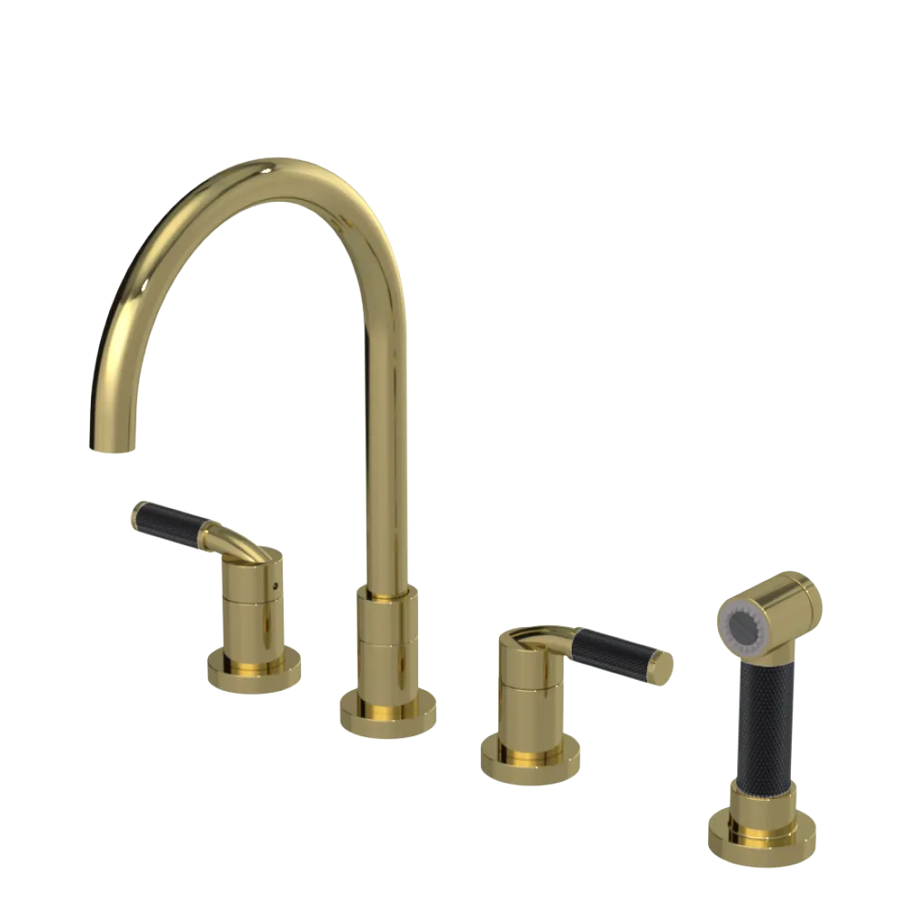Rubinet Widespread Kitchen Set with Hand Spray Natural Brass