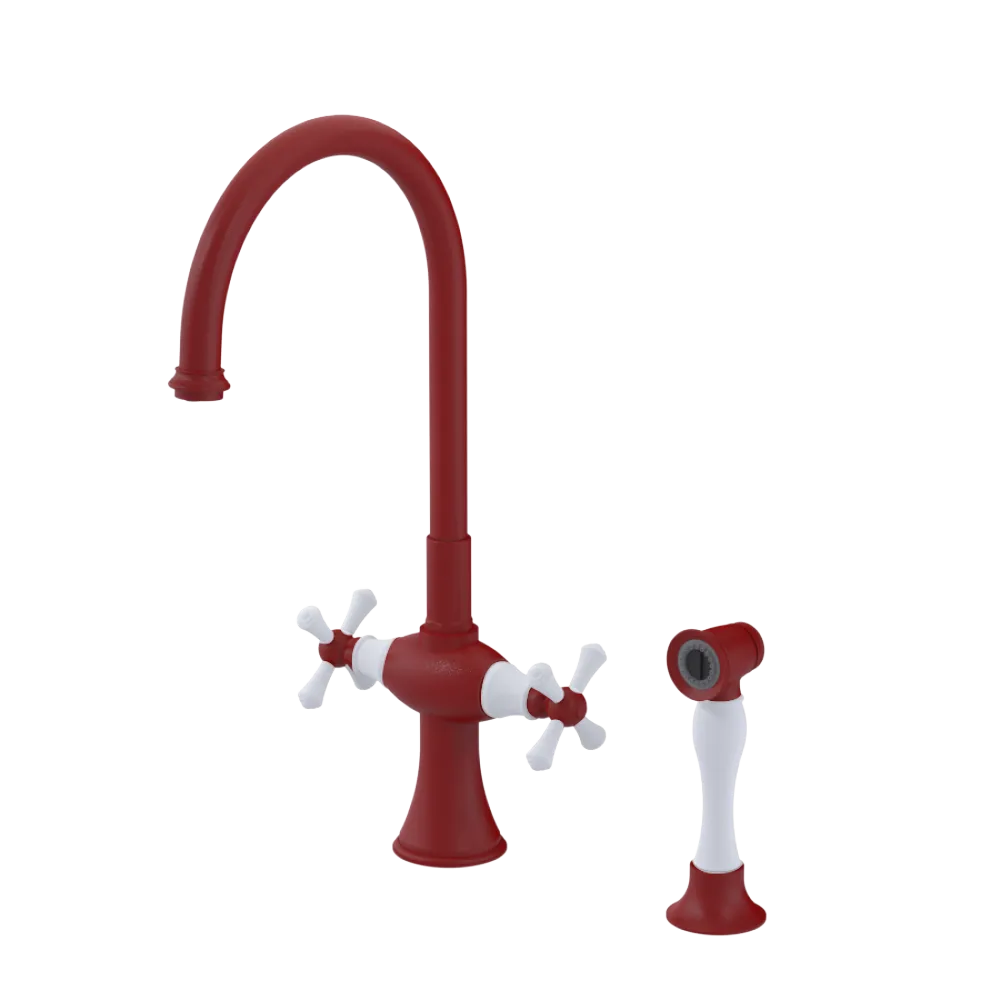 Rubinet Two Handle Single Hole Kitchen Set with Hand Spray Maroon