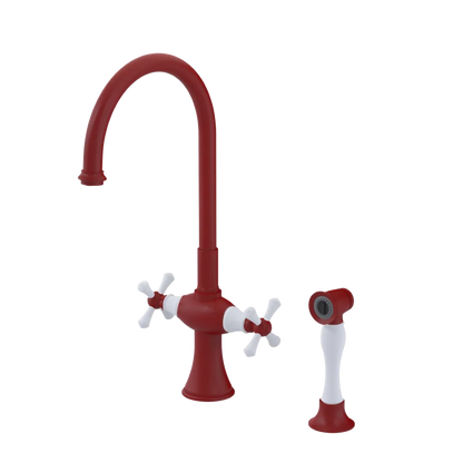 Rubinet Two Handle Single Hole Kitchen Set with Hand Spray Maroon