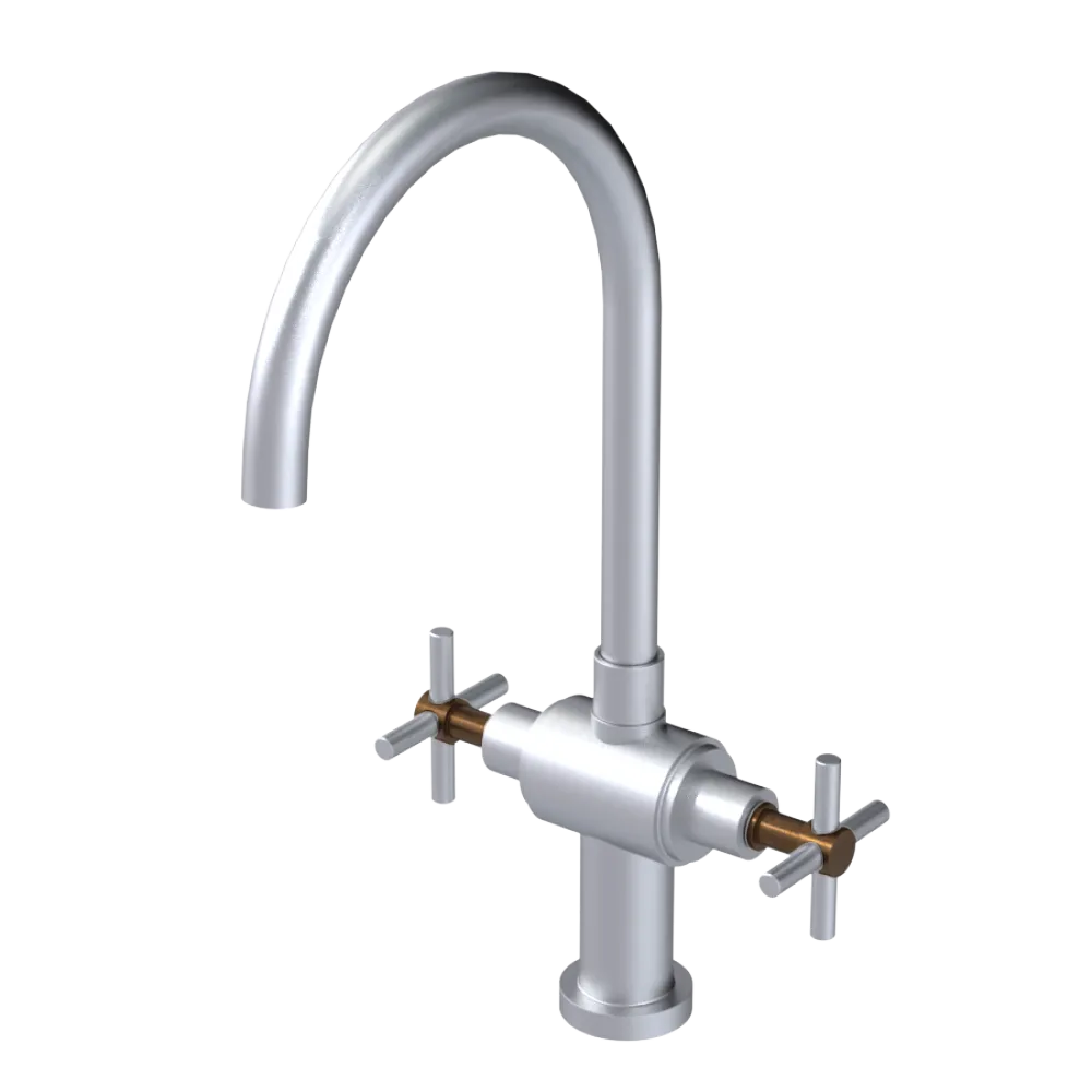 Rubinet Two Handle Single Hole Kitchen Set with LaSalle Spout Satin Chrome