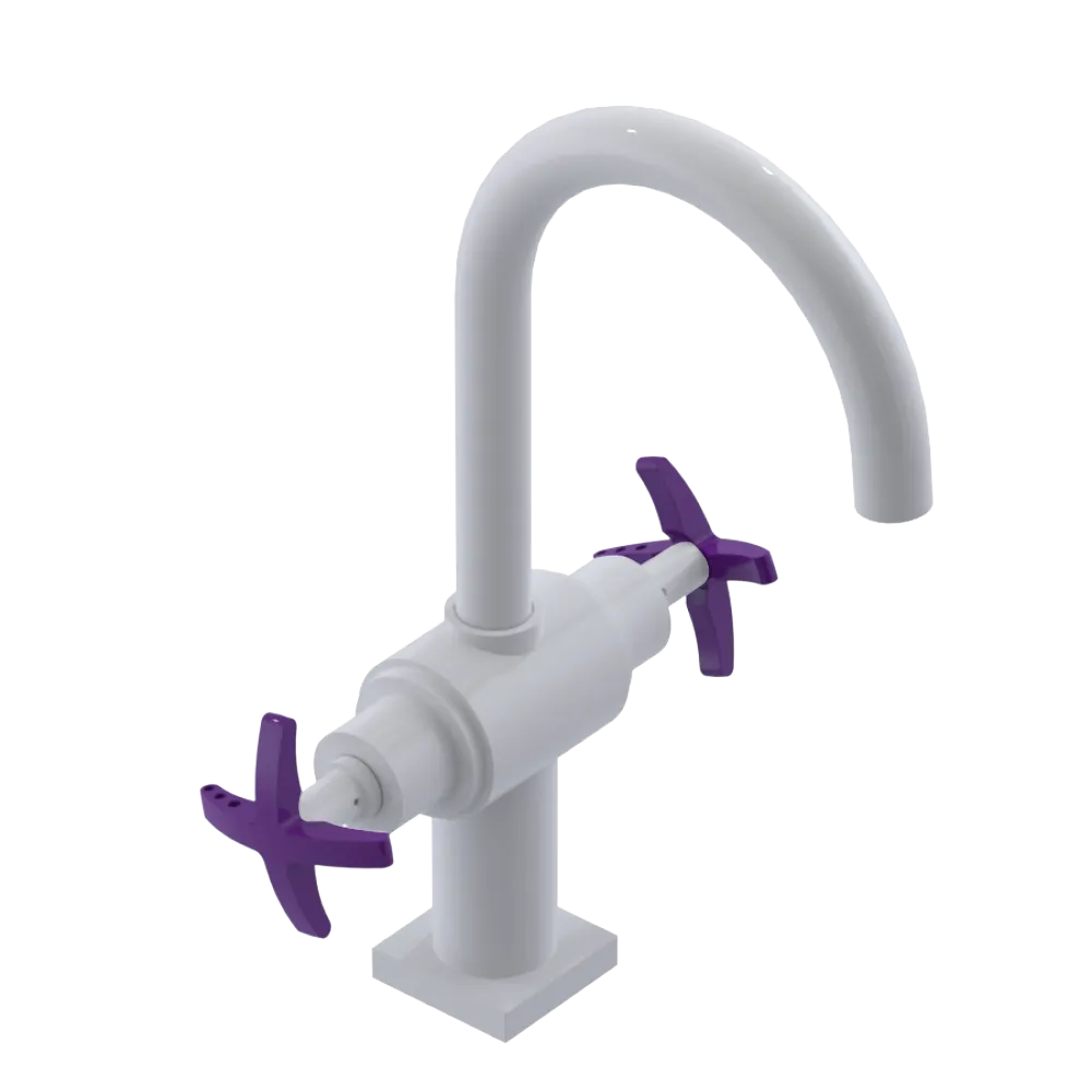 Rubinet Single Hole Dual Handle Lav. Set. (less drain) White