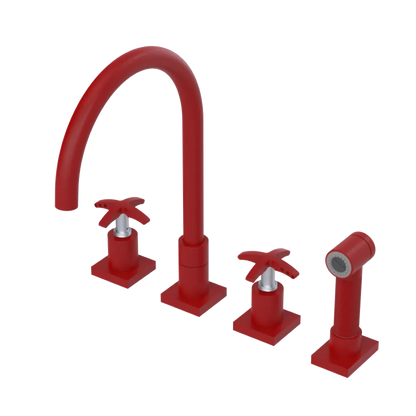 Rubinet Widespread Kitchen Set with Hand Spray Maroon