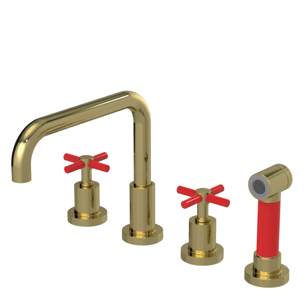 Rubinet Widespread Kitchen Set with Hand Spray Natural Brass