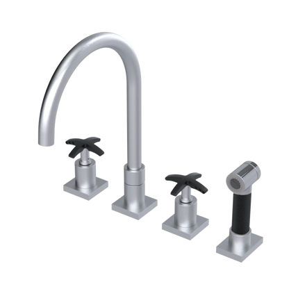 Rubinet Widespread Kitchen Set with Hand Spray Satin Chrome