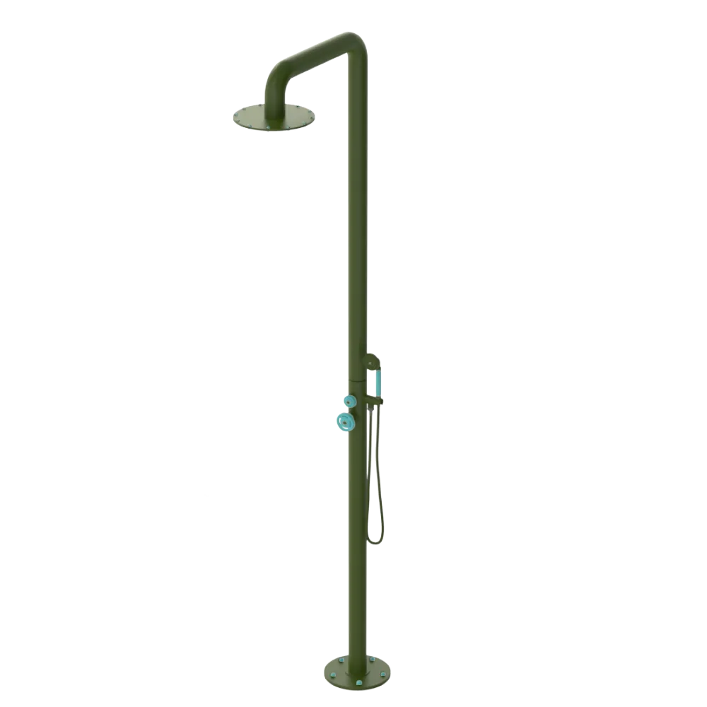 Rubinet Pressure Balance Outdoor Shower with Hand Held Shower & 10" Shower Head - 304 Stainless Steel Green Envy
