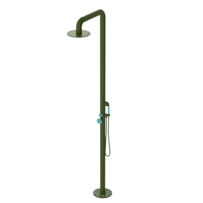 Rubinet Pressure Balance Outdoor Shower with Hand Held Shower & 10" Shower Head - 304 Stainless Steel Green Envy