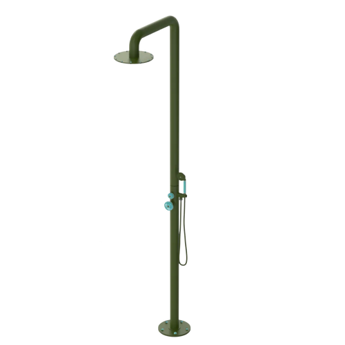 Rubinet Pressure Balance Outdoor Shower with Hand Held Shower & 10" Shower Head - 304 Stainless Steel Green Envy