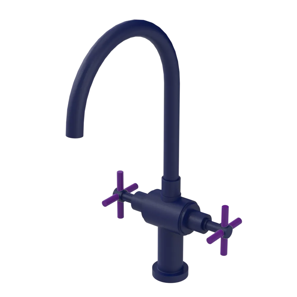 Rubinet Two Handle Single Hole Kitchen Set with LaSalle Spout Midnight Blue
