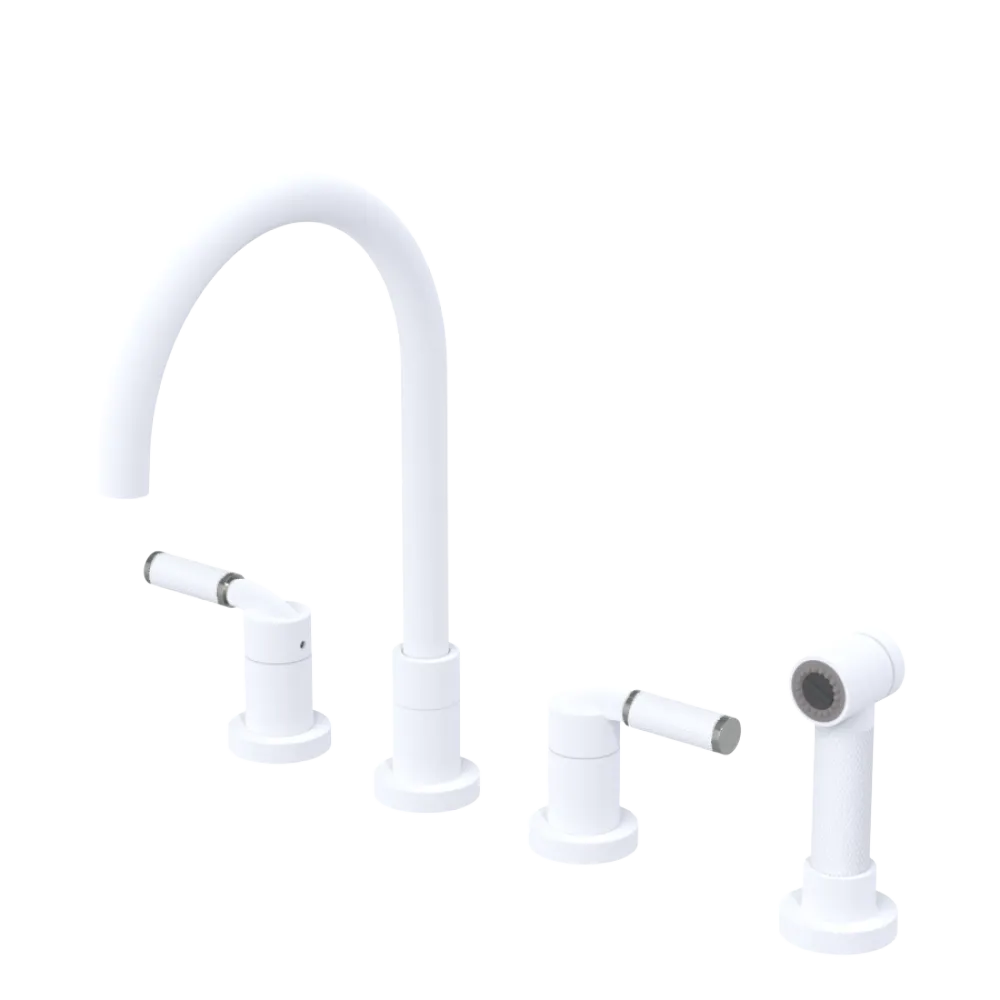 Rubinet Widespread Kitchen Set with Hand Spray Matt White