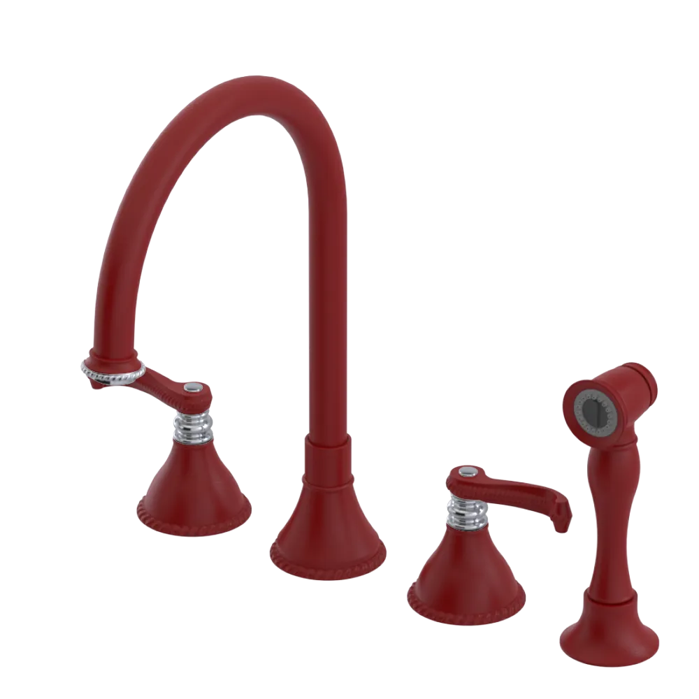 Rubinet Widespread Kitchen Set with Hand Spray Maroon