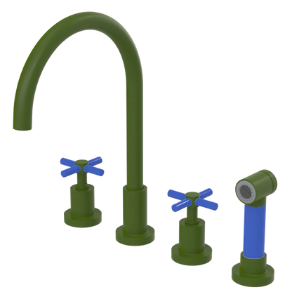 Rubinet Widespread Kitchen Set with LaSalle Spout with Hand Spray Green Envy