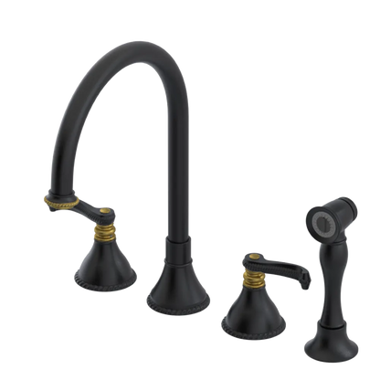 Rubinet Widespread Kitchen Set with Hand Spray Matt Black