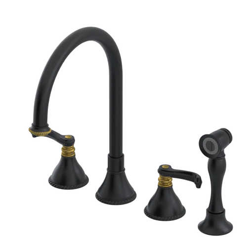 Rubinet Widespread Kitchen Set with Hand Spray Matt Black