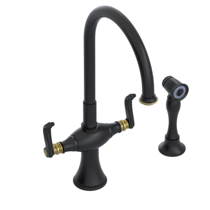 Rubinet Two Handle Single Hole Kitchen Set with Hand Spray Matt Black