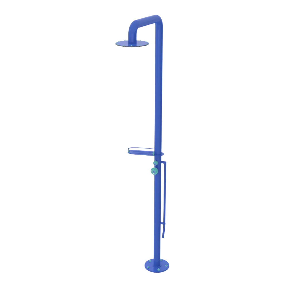 Rubinet Pressure Balance Outdoor Shower with Foot Rinse & 10" Shower Head (with shelf) - 304 Stainless Steel Blu Jean