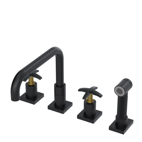 Rubinet Widespread Kitchen Set with Genesis Spout with Hand Spray Matt Black