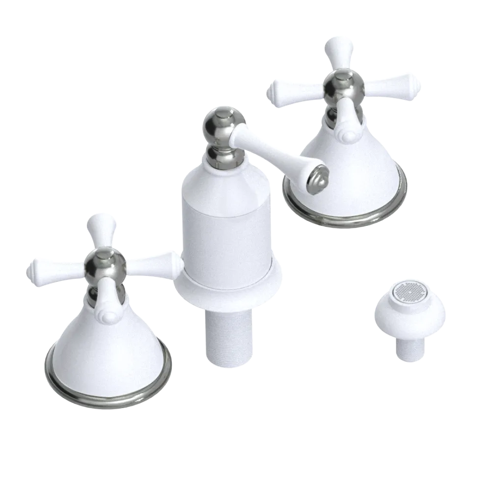 Rubinet Bidet Fitting with Spray, Diverter, and Vacum Breaker (Less Drain) White