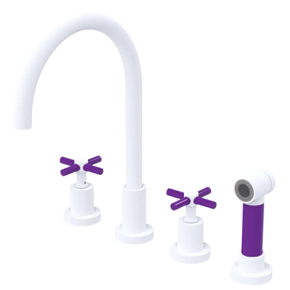 Rubinet Widespread Kitchen Set with LaSalle Spout with Hand Spray Matt White