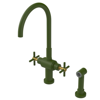 Rubinet Two Handle Single Hole Kitchen Set with LaSalle Spout with Hand Spray Green Envy