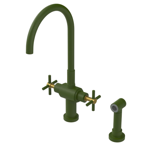 Rubinet Two Handle Single Hole Kitchen Set with LaSalle Spout with Hand Spray Green Envy