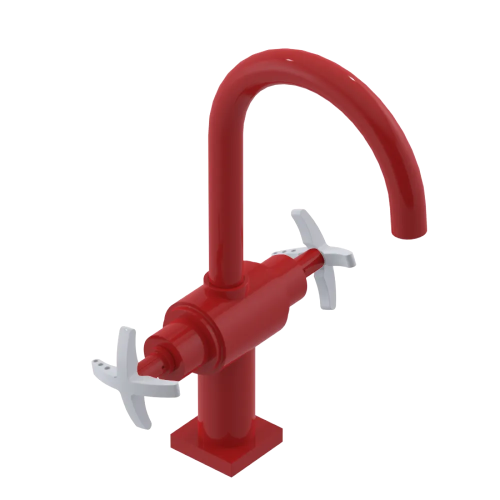 Rubinet Single Hole Dual Handle Lav. Set. (less drain) Red