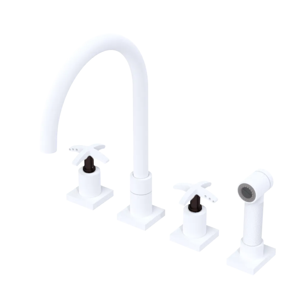 Rubinet Widespread Kitchen Set with Hand Spray Matt White