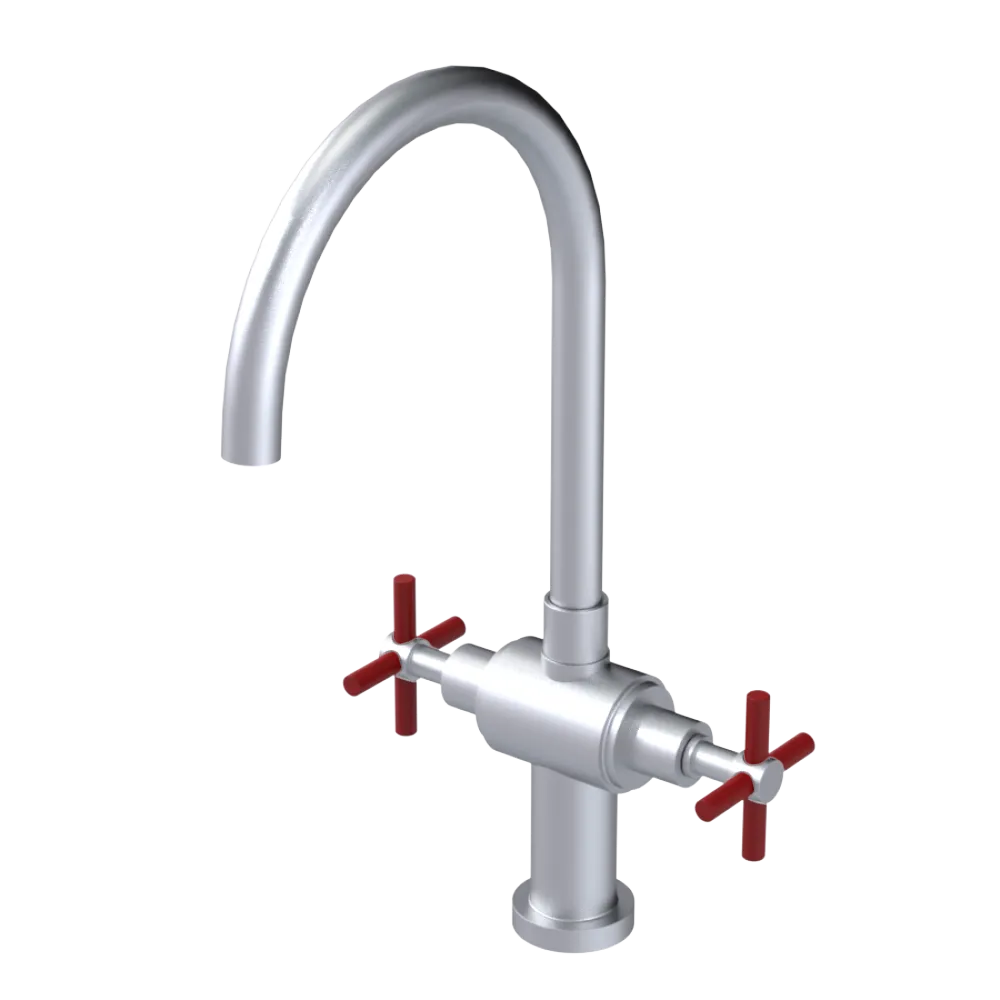 Rubinet Two Handle Single Hole Kitchen Set with LaSalle Spout Satin Chrome