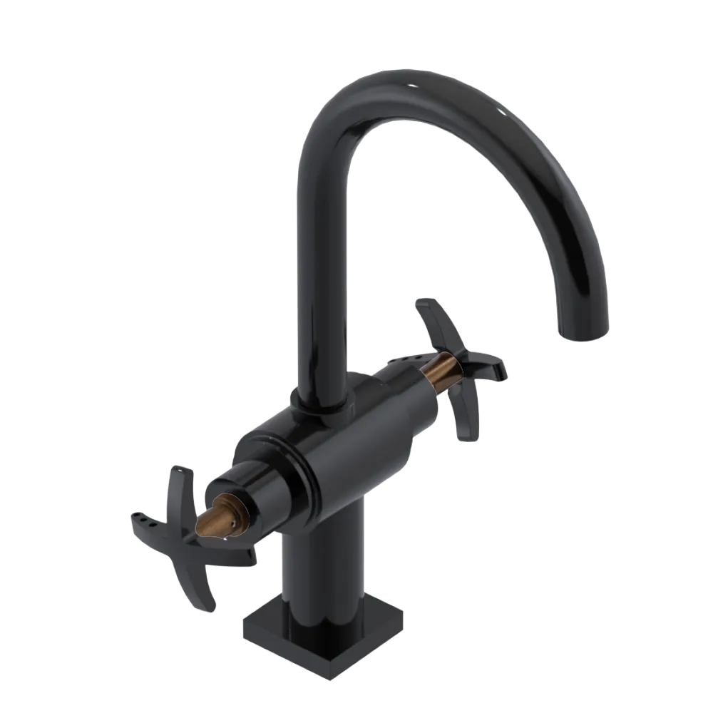 Rubinet Single Hole Dual Handle Lav. Set. (less drain) Black