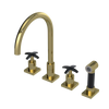 Rubinet Widespread Kitchen Set with Hand Spray Natural Brass