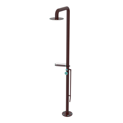 Rubinet Pressure Balance Outdoor Shower with Foot Rinse & 10" Shower Head (with shelf) - 304 Stainless Steel Bordeaux