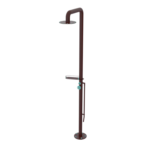 Rubinet Pressure Balance Outdoor Shower with Foot Rinse & 10" Shower Head (with shelf) - 304 Stainless Steel Bordeaux