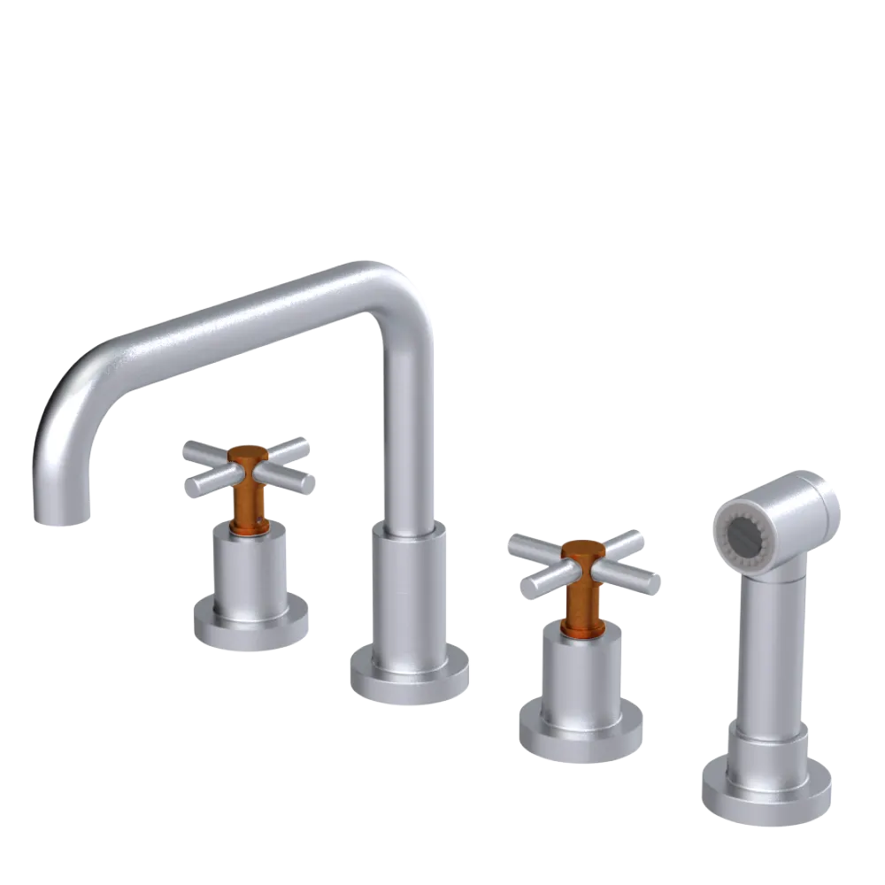 Rubinet Widespread Kitchen Set with Hand Spray Satin Chrome